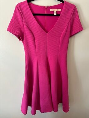 Hutch Hot Pink Fit-and-Flare V‑Neck Dress